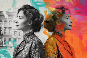Fototapeta premium black and white women and colored women