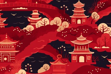 Immerse yourself in the beauty of Chinese heritage with a seamless pattern background, showcasing elements like traditional, Gemerative AI