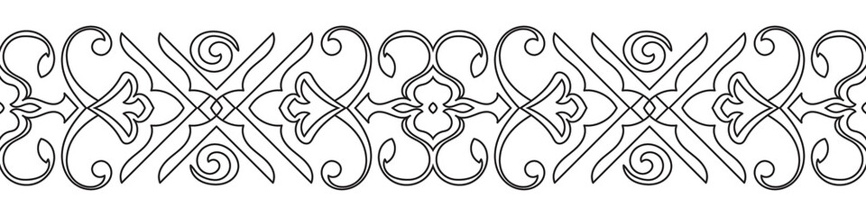 Black seamless pattern of abstract flowers For making decorative borders, frames, and patterns on...