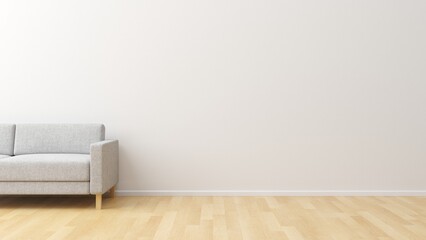 Modern interior of living with white wall and wooden floor. Empty space for products presentation...