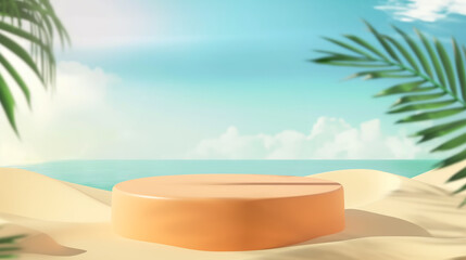 Obraz premium Minimalist Beach Podium with Tropical Ocean View