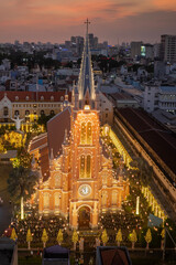 December 16, 2023: panoramic view of Tan Dinh church in Ho Chi Minh City, Vietnam during sunset