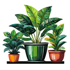 Houseplants flowerpots isolated icons