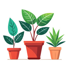 Houseplants flowerpots isolated icons