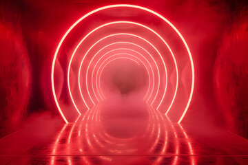Futuristic Red Light Tunnel Stage for Product Presentation
