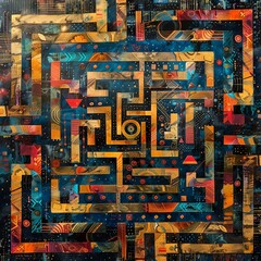 Navigate through a maze of encrypted symbols and abstract concepts --ar 1:1