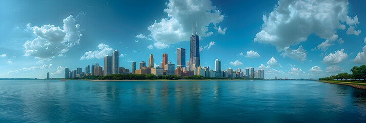 panorama of the city 3d,
Downtown skyline view from Lake Michigan, Chicago, Illinois 