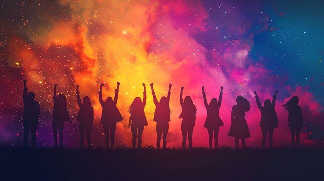 Women day background poster banner symbolizing strength, team work and determination, concept of women empowerment