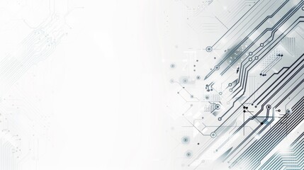 Abstract gray and white background with circuit board lines