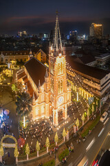 Fototapeta na wymiar December 16, 2023: panoramic view of Tan Dinh church in Ho Chi Minh City, Vietnam during sunset