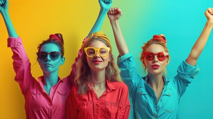 Women day background poster banner symbolizing strength, team work and determination, concept of women empowerment