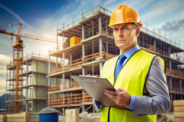 Serious Building Inspector at Construction Site