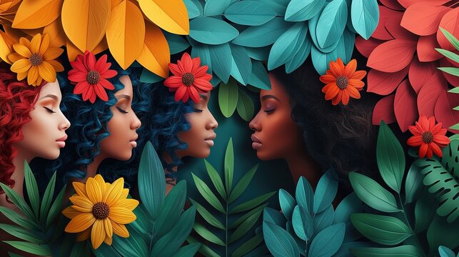 Women day background poster banner symbolizing strength, team work and determination, concept of women empowerment