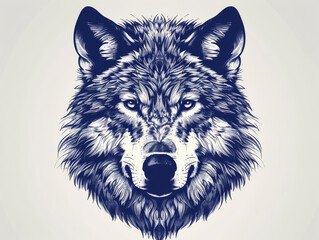 Simple and detailed blue line art illustration of a wolf on a white background,ai generated
