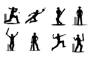 Silhouette illustration of cricket player 