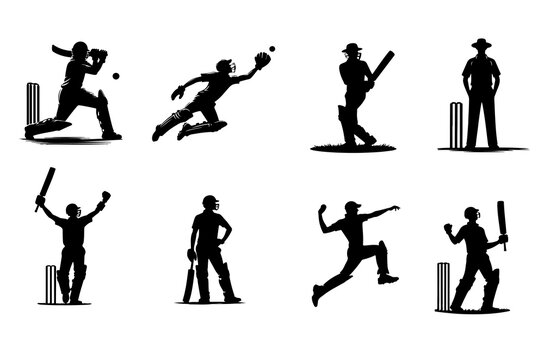 Silhouette illustration of cricket player 