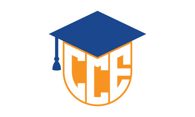 CCE initial letter academic logo design vector template. school college logo, university logo, graduation cap logo, institute logo, educational logo, library logo, teaching logo, book shop, varsity	