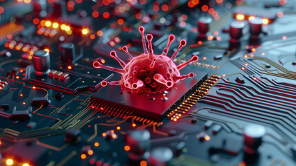 Virus-infected computer system, visualizing the invisible threat that haunts our digital world. virus, infected, computer system, digital world, threat, cyber, security, malware, cyberattack,