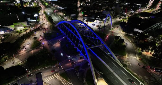 Suspension Bridge At Osasco In Sao Paulo Brazil. Downtown Bridge. Traffic Road. Sao Paulo Brazil. City Life Landscape. Suspension Bridge At Osasco In Sao Paulo Brazil.