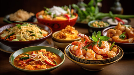 assorted thai food with shrimp