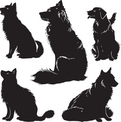 Dog and Cat, sitting isolated silhouette on white background