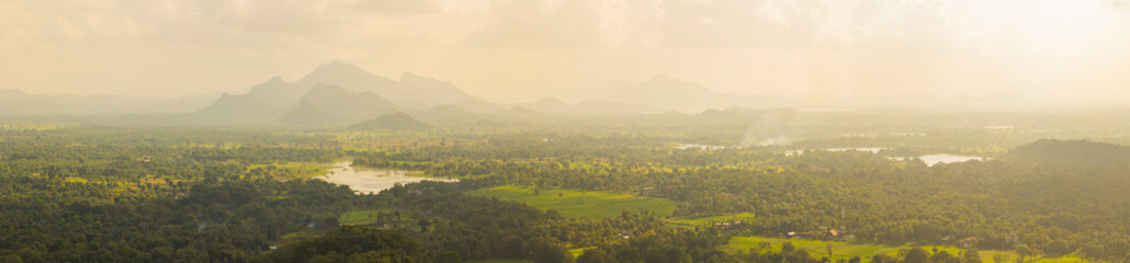 Views over the Dambulla region from the top of Sigiriya rock fortress, in the Dambulla in the Central Province, Sri Lanka