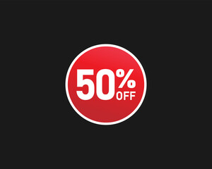 50 percent off discount tag. Flat design circle shape red color sale label.