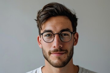 Portrait of a handsome young man with beard and eyeglasses - obrazy, fototapety, plakaty