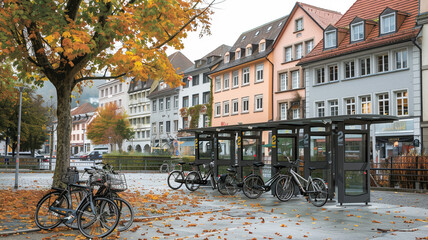 bicycle sharing station in a city center eco friendly transport high demand image magazine style