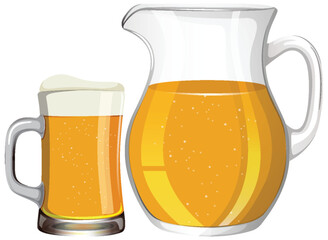 Vector illustration of beer in a glass and pitcher.