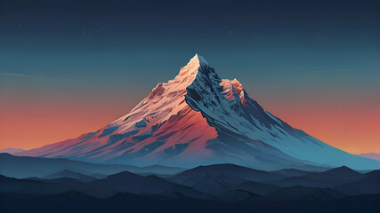 Minimalist background featuring a majestic single mountain peak amidst a breathtaking gradient sky, generative ai beautiful art