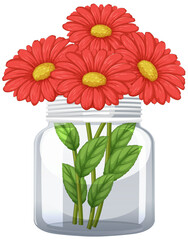 Vector illustration of bright red flowers in a jar