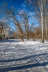 An empty ski run in the city park on a winter day