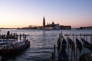 View of the Church of San Giorgio Maggiore, a 16th-century Benedictine church on the island of the...