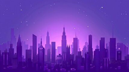 Pink twilight embracing a minimalist city: Iconic silhouettes cast in a surreal flat design skyline illustratio