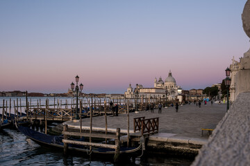 View of the Riva degli Schiavoni, a monumental waterfront in Venice, located in the sestiere of...