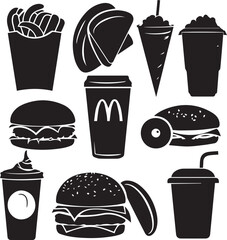 Fast food vector black silhouette on white background