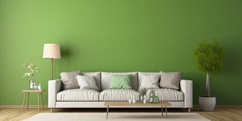 Modern living room style with green wall and soft sofa