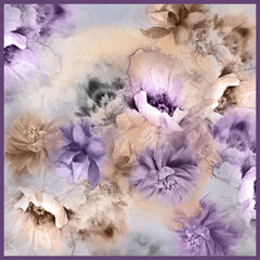 flower effect, yellow and purple color, scarf pattern design