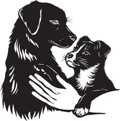 Domestic Cat and Dog black silhouettes on white background