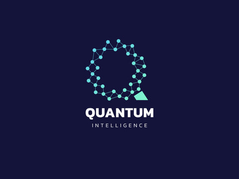 Quantum technology with letter Q futuristic network connection lines logo vector design concept. Quantum Intelligence logotype symbol for advance technology, tech company, identity, innovation, robot.