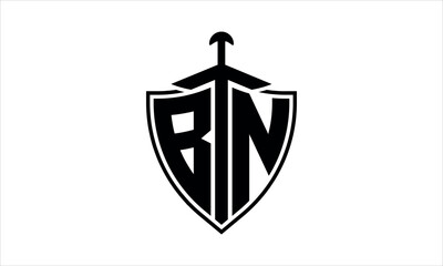 BN initial letter shield icon gaming logo design vector template. batman logo, sports logo, monogram, polygon, war game, symbol, playing logo, abstract, fighting, typography, icon, minimal, knife logo