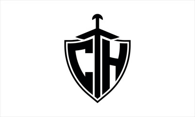 CH initial letter shield icon gaming logo design vector template. batman logo, sports logo, monogram, polygon, war game, symbol, playing logo, abstract, fighting, typography, icon, minimal, knife logo