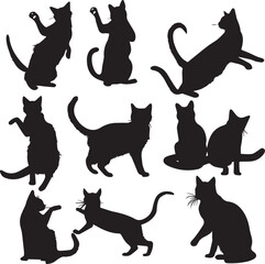 Vector isolated silhouette Cat set in different poses