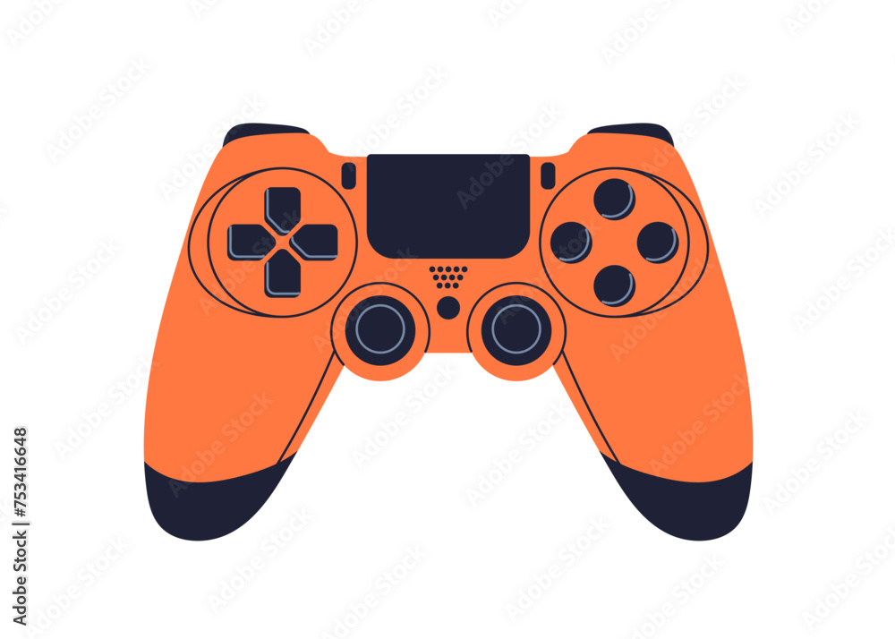 Poster Gamepad, modern video game controller, joystick. Videogame console. Gamers accessory, digital playing gadget, device with control buttons. Flat vector illustration isolated on white background