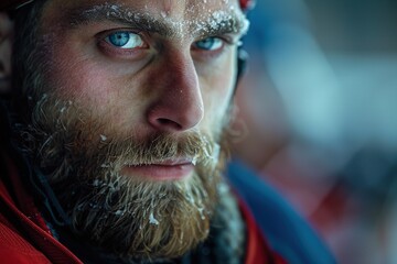 Ice hockey player with play-off beard.