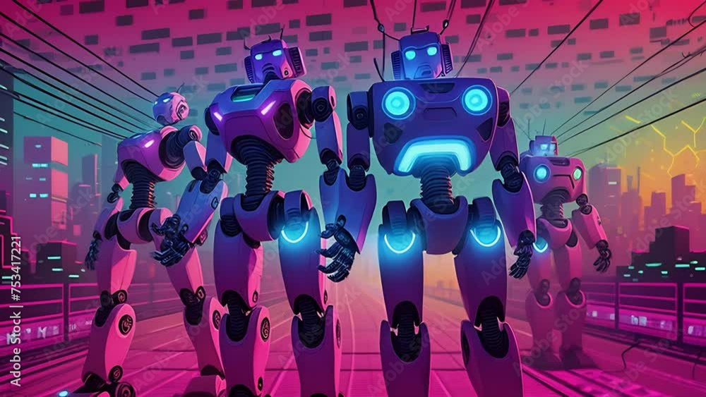 Poster group of robots standing together generative ai