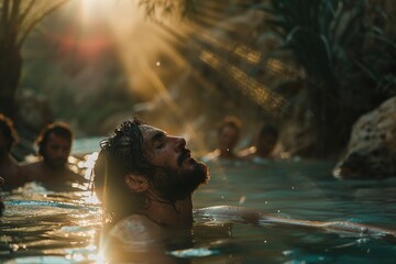 Jesus baptized in the Jordan river. - obrazy, fototapety, plakaty