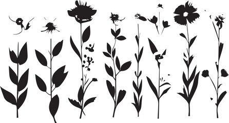 Black flowers signs, flower icons on white background