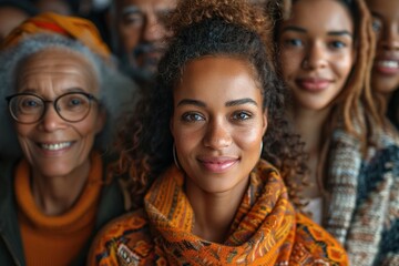 Group of smiling multiethnic people.